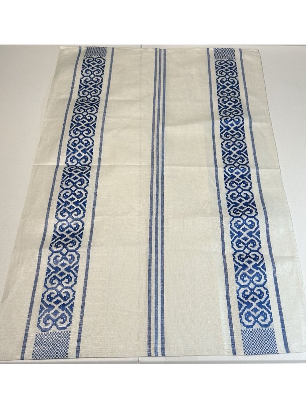 Traditional Hungarian Farmhouse Blue White  Kitchen Towel Linen Cotton Vtg NOS